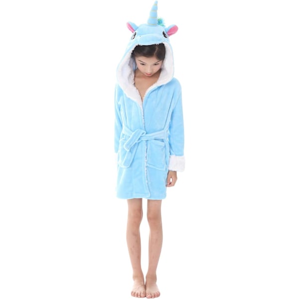 Barn Badekåper Badekåpe 3D Enhjørning Hettemåte, Jenter Gutter Fleece Myk Kigurumi Tegneserie Morgen Hjemmekåpe Nattøy Pyjamas Lommer A-blå enhörning 130