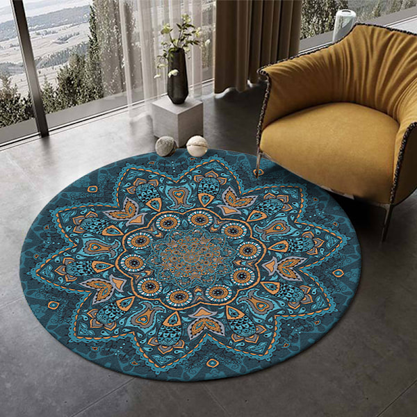 Rundt Gulvtæppe Mandala Tæpper til Soveværelse Badeværelse Vasket Skridsikker Cirkel Gulvmåtter Chic Bohemian Hjemmeindretning Tæpper - Stil 10 120*120cm