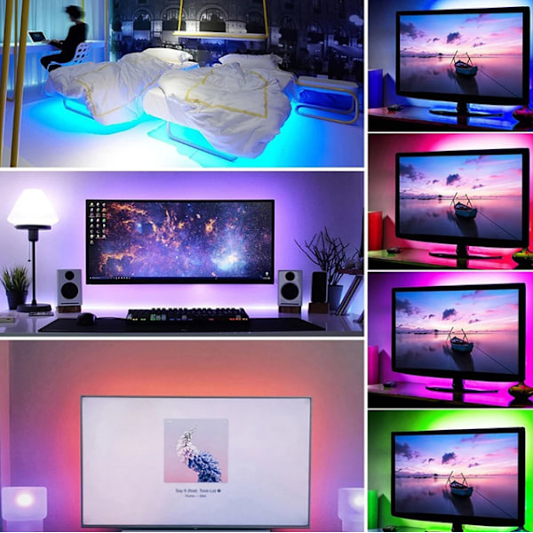 LED-TV-ljusslinga/ljusring/LED-ljusremsa - RGB-flerfärg - 5V lågspänning - självhäftande USB - vattentät - med musik - fjärrkontroll 1M