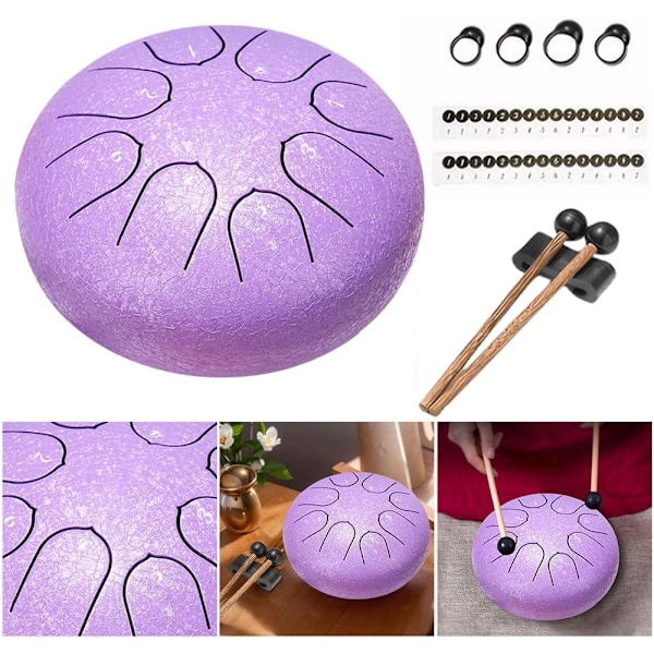 Utomhus Trädgård Regn Trumma 15cm, Chakra Ståltunga Trumma för Meditation och Yoga, Lila Purple