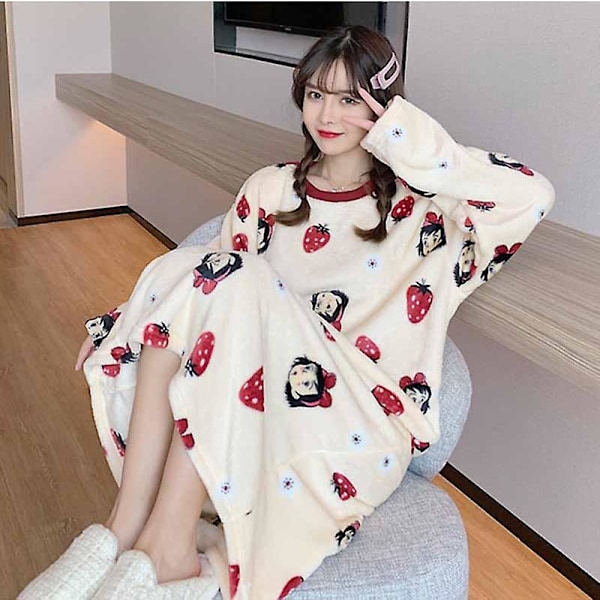 Dam Pyjamas Tjock Varm Flanell Pyjamas Korallsammet Långärmad Vinterpyjamas - L