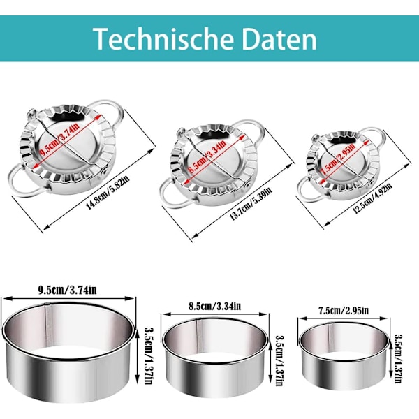 HONGECB Ruostumattomasta Teräksestä Valmistetut Gyoza-Muotin, 6 Kokoa Ravioli-Taskun Muotin Sarja Keittiön Leivontaan
