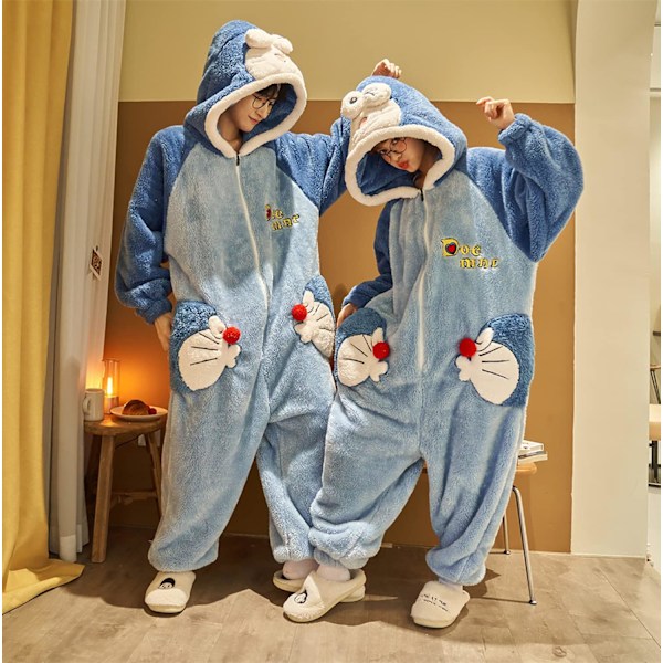 Onesies for Kvinner, Voksne, Kigurumi Onesies for Menn, Pyjamas, Fleece, Dyr, Jumpsuit, Sleepsuit, Halloween Kostyme, Jul, Cosplay og Fest Kvinnor - Doraemon M