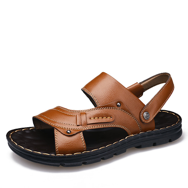 Lædersandaler til mænd, fritidssko, lette og komfortable, til strand og sommer 6682 Brown 38