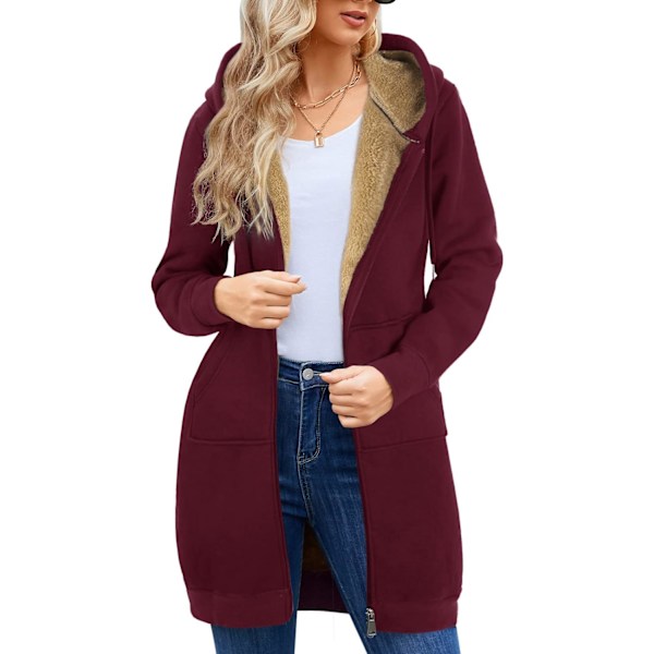 Women's Long Sleeve Fleece Hoodie, Casual Jacket with Zipper and 2 Pockets for Winter