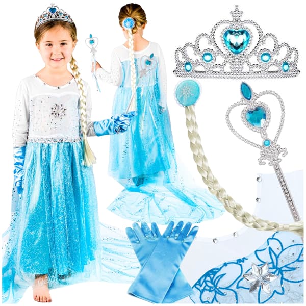 Elsa kostym maskerad karneval prinsessklänning flicka bal_MGF