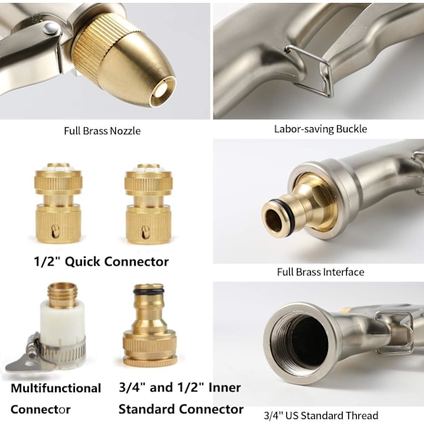 Hageslange Messingdyse Hagepistol Høytrykks Zinklegering Håndvanning Spray for Bilvask/Plen