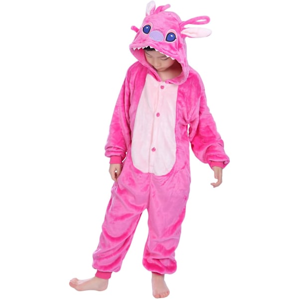 Barn Jumpsuit, Kostym, Djur, Onesie, Nattklänning, Pyjamas, Huvtröja, Nattkläder, Cosplay, Kigurumi, Karnevalskostym, Jul, Halloween Rosa söm Höjd 110/120 cm