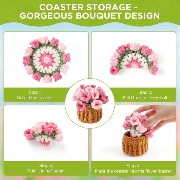 Hæklet blomsterbordskåner - Pink - 10 cm - med urtepotte