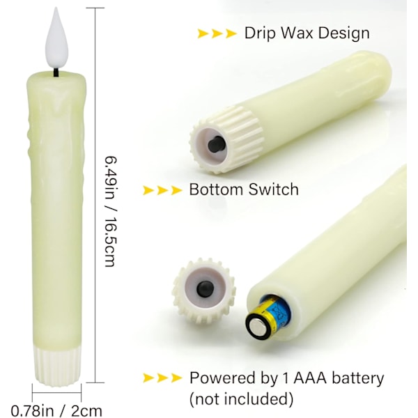 LED-koniske stearinlys, fjernkontroll, 7 stk, ekte voks, flimrende, elfenben, julehjemmeborddekorasjon - varm hvit Höjd 16,5 cm