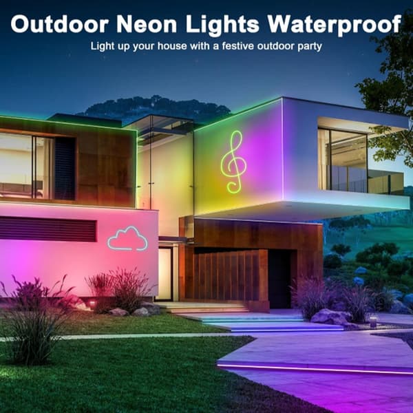 15m RGB Neon LED Strip Lights - Flexible Silicone Light Hose with Remote Control, Compatible with Various Devices