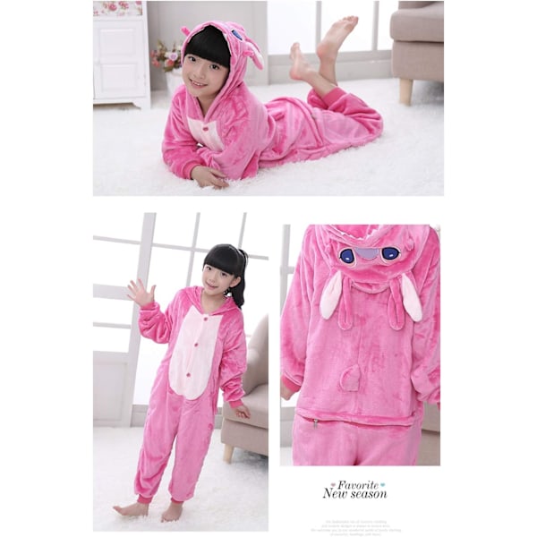 Barn unisex jumpsuits, 2023 kostyme dyreonesie nattkjole pyjamas hettegenser cosplay kigurum nattøy jul Halloween Rosa stygn 110