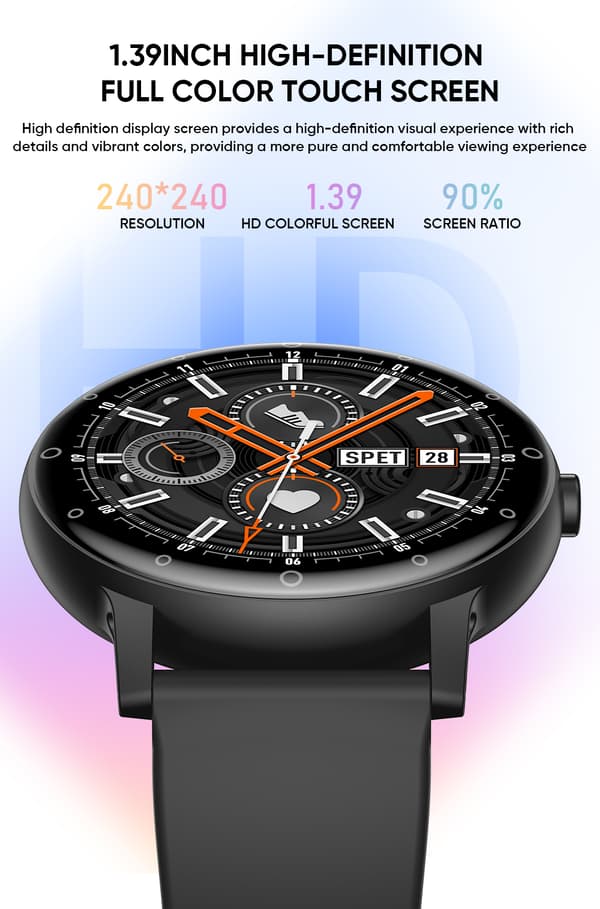 Smartwatch med BT-opkald og mange målefunktioner Sort Black
