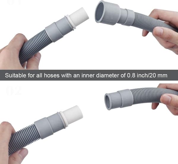 Forlængelse til afløbsslange til vaskemaskine, universal, 2 meter, med adapter og klemmer