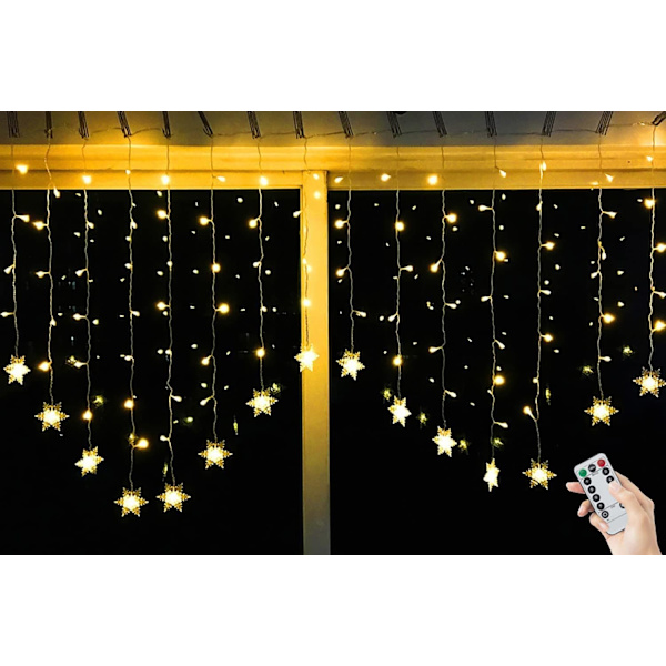 LED Snøfnuggardinlys - 4M, Varmhvit, 8 Moduser USB-lys_MGF