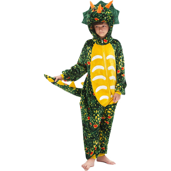 Barn unisex jumpsuits, 2023 kostyme dyreonesie nattkjole pyjamas hettegenser cosplay kigurum nattøy jul Halloween darkgreendinosaur 130