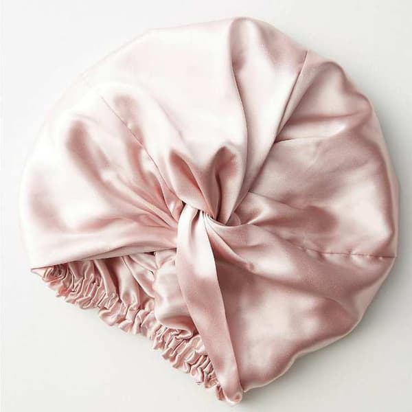 Dobbeltlags sovehette i 100 % silke, rosa Pink