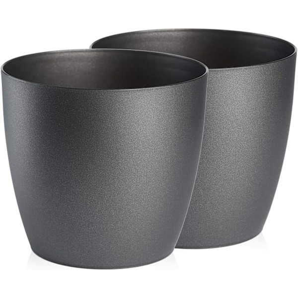 Blomsterpotte, Plastpotte, Sæt af 2, Rund Form, Potte (Grafit, Ø 20 cm)