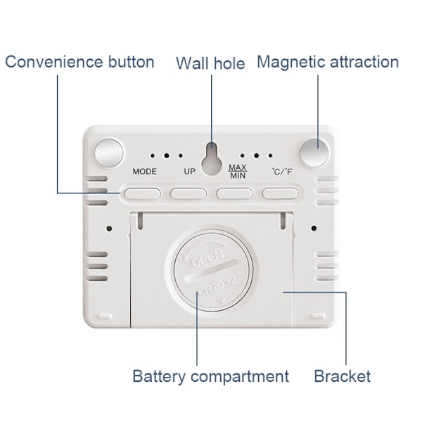 8218 Tynd og let magnetisk vægmonteret LCD-temperatur elektronisk digitalt ur (hvid)