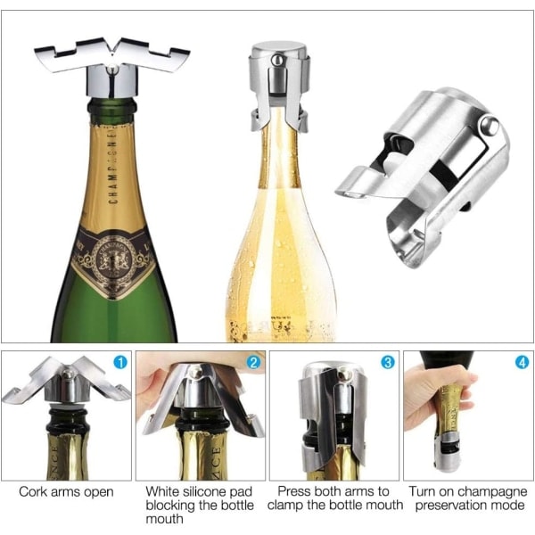 Champagnekorkar, 4-pack vakuumförseglade rostfria mousserande vinflaskförslutningar för gåvor