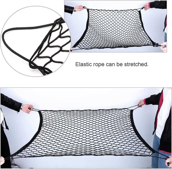 Elastisk bagagenet - 110×60CM med 4 kroge, bagagerumsarrangør, universel til de fleste biler, sort_yu