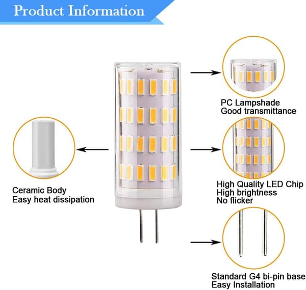 G4 LED 12v 4w Lamppu Lämmin Valkoinen 3000K Ei-Himmennettävä 4-Pack_MGF