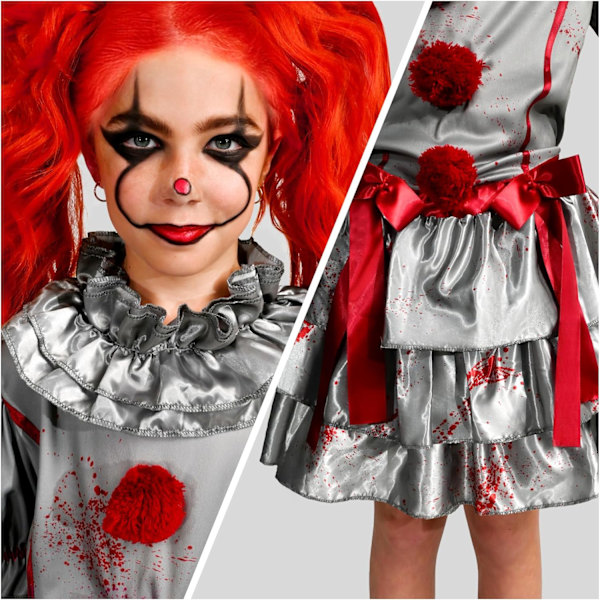 Klovnedrakt for jenter, ond klovnedrakt, skum jesterkostyme for jenter, halloweenkostyme, for rollespill, cosplay og fest Small(5-7 yrs)