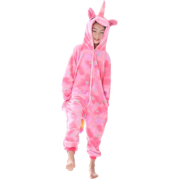 Barn Jumpsuit, Kostym, Djur, Onesie, Nattklänning, Pyjamas, Huvtröja, Nattkläder, Cosplay, Kigurumi, Karnevalskostym, Jul, Halloween PinkStar Höjd 100/110 cm