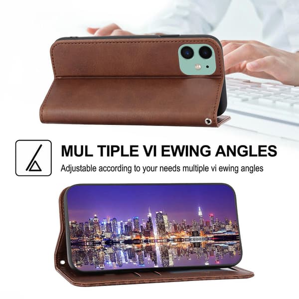 Kompatibelt iPhone 12 Skal, Läderplånboksfodral med Rem - Perfekt Brun_MGF Brown