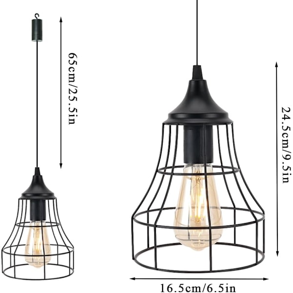 Hengende Lampe - Sort Batteridrevet Dekorativ Hengelampe med 6-Timers Timer