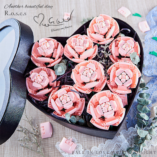 Pink Rose MOC Byggeklodser Legetøj Valentinsdag DIY Mursten Sæt Pargave Kærlighedserklæring Blomstersprog Første Kærlighed only flower 6Pcs