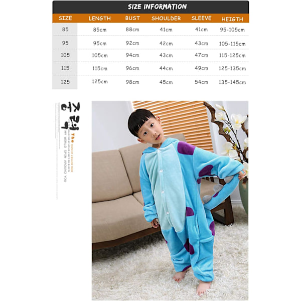 Barn unisex jumpsuit, 2023 kostymdjur onesie nattklänning pyjamas huvtröja cosplay kigurumi nattkläder jul halloween Sullivan 110