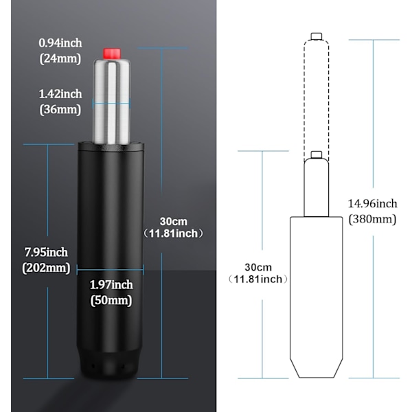 Gaslyftcylinder Ersättning, Justerbar Gasstav, Tung Duty, för Kontorsstolar, Chefstolar, Spelstolar, 200kg/440lbs