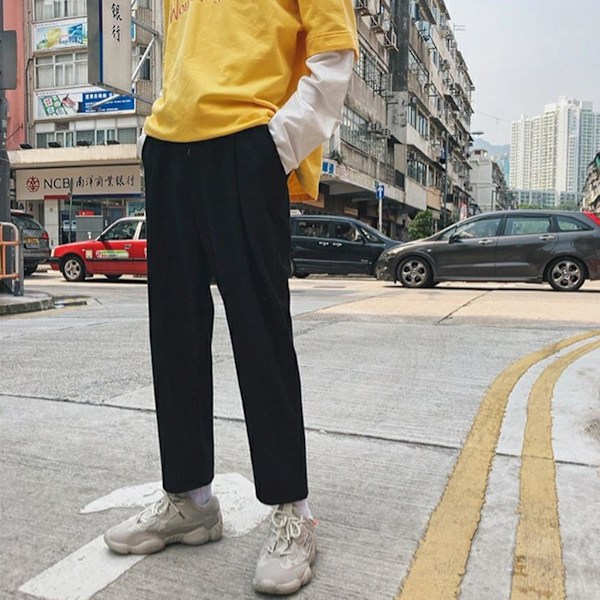 Mænds Højtaljede Løse Sweatpants Hudvenlige Og Åndbare Bukser Gave Til Jul Fødselsdag Nytår CMK Sort Sort Black M