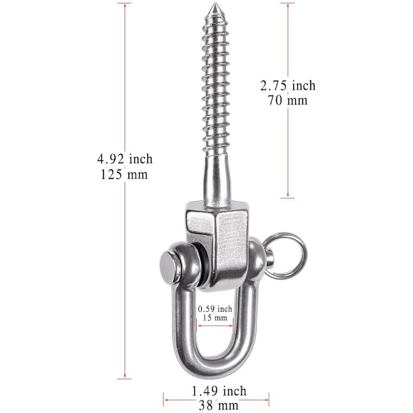 2 st Gungfäste för tak, gungkrok, hängmatteskruvar, 304 rostfritt stål, gungskruvar, kraftiga, 800 kg kapacitet för yogahängmatta, boxningssäck, gungfäste With Bow Ring
