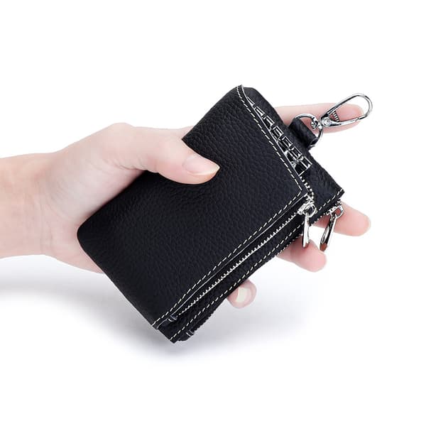Leather Key Case, Multifunctional Key Holder with Card Holder Black Black