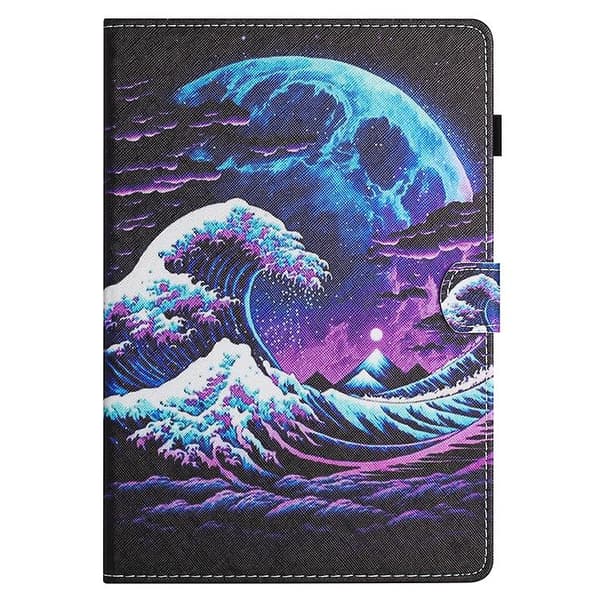 Til Samsung Galaxy Tab S6 Lite Farvede Syninger Læder Tablet Smart Case Sea Wave_MGF Sea Wave