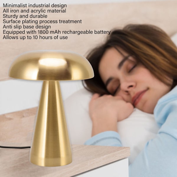 Svampeformet bordlampe i moderne minimalistisk industriel stil, 3 farver, dæmpbar, genopladelig, innovativ touch-lampe i guld