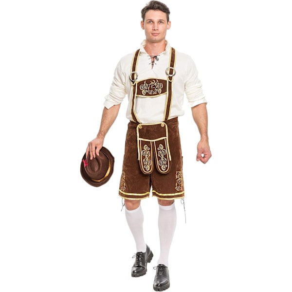 Oktoberfestdräkt för män, tysk dräkt för bayersk oktoberfest, maskeraddräkt för halloween eller ölfester Parent Brun