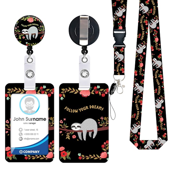 Cute Sloth ID Card Holder with Retractable Reel Model 1