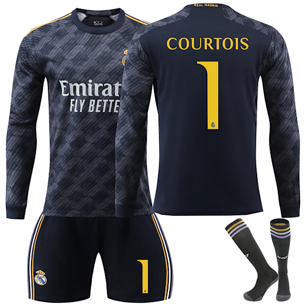 Madrid COURTOIS #5 2023/2024 RM Pitkähihainen Syksy-Talvi Vieras Jalkapallopaita/Shortsit/Sukat Setti Nuorille Lapsille L