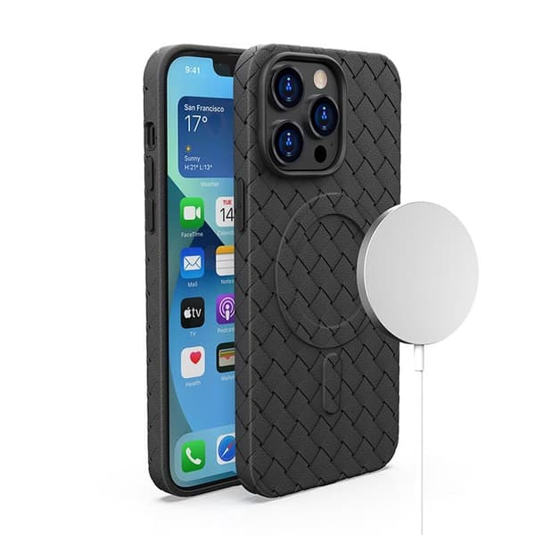 Punottu suojakotelo iPhone 15:lle MagSafella, musta_MGF