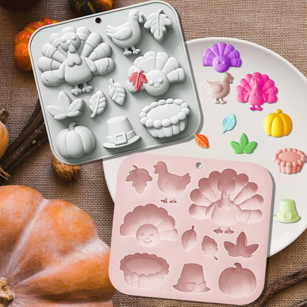 2-pak efterår Thanksgiving chokolade silikoneforme, efterår græskar kalkun blade silikoneforme bagesæbe til Halloween efterår cupcake kagepynt