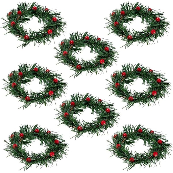 Christmas Berry Candle Ring Artificial Berry Garland Grass Wreaths Green For Pillar Candle Christmas Holiday Table Decoration (8pcs) Berry Candle Ring