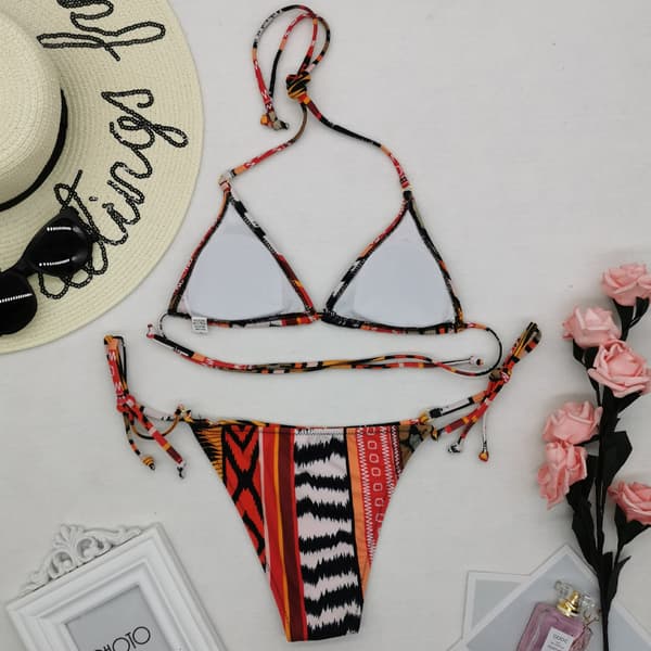Bikiniset för damer med snörning i sidan, stringtrosa, badkläder, flerfärgad Multicolour S