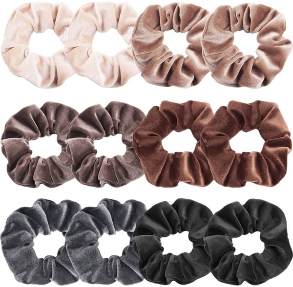 12 stk. - Scrunchie Hårelastikker wrap knoldbånd tilbehør elastisk til kvinder Velvet 6 farver Neutral_yu