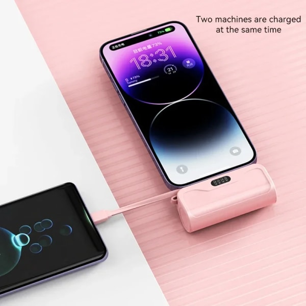 10000mAh Powerbank med inbyggd kabel Mini Powerbank Extern batteri Bärbar laddare för iPhone Samsung Xiaomi Reservkraftbanker Pink for typeC 10000mAh