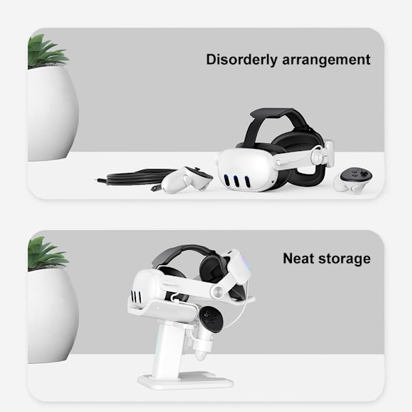 Hovedetelefonholder Opladningsdock Stabil Hovedetelefoncontroller Displaybeslag Pladsbesparende med LED-lys til Meta Quest 3 Parent
