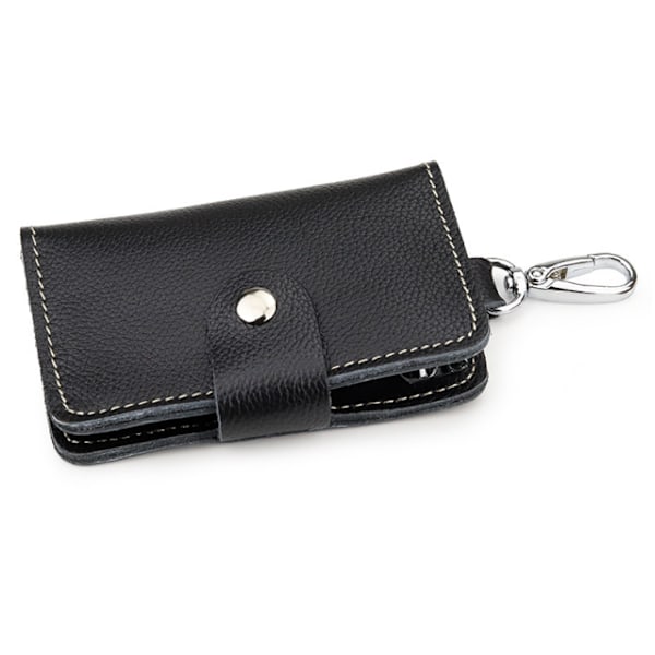Leather Key Case for Men - Slim and Compact Key Holder Black Black