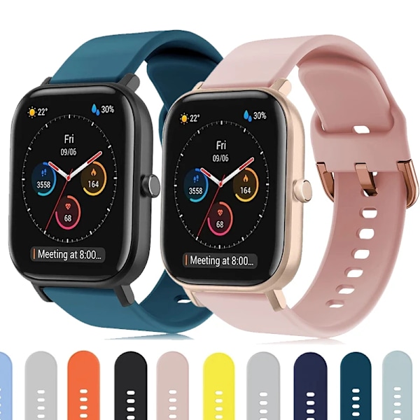 20mm 22mm Armband för Amazfit GTS 2/3/4 Mini Band GTR 2/3/4 42mm Silikon Armband för Amazfit Bip Band Tillbehör Ljusblå Ljusblå Light blue 20mm Watchband